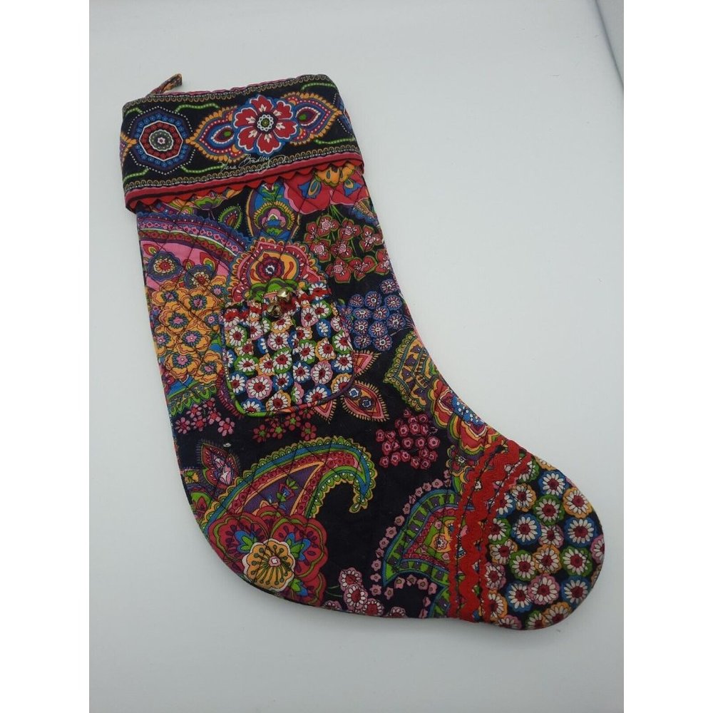Vera Bradley Symphony in Hue Christmas Stocking Holiday Quilted w/Bells